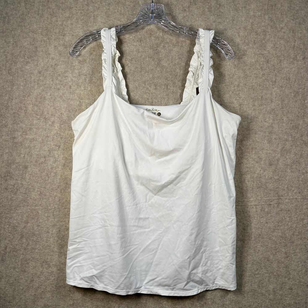 Lilly Pulitzer Luxletic Braxton Tank Top Size XL White Ruffle Shoulder - read